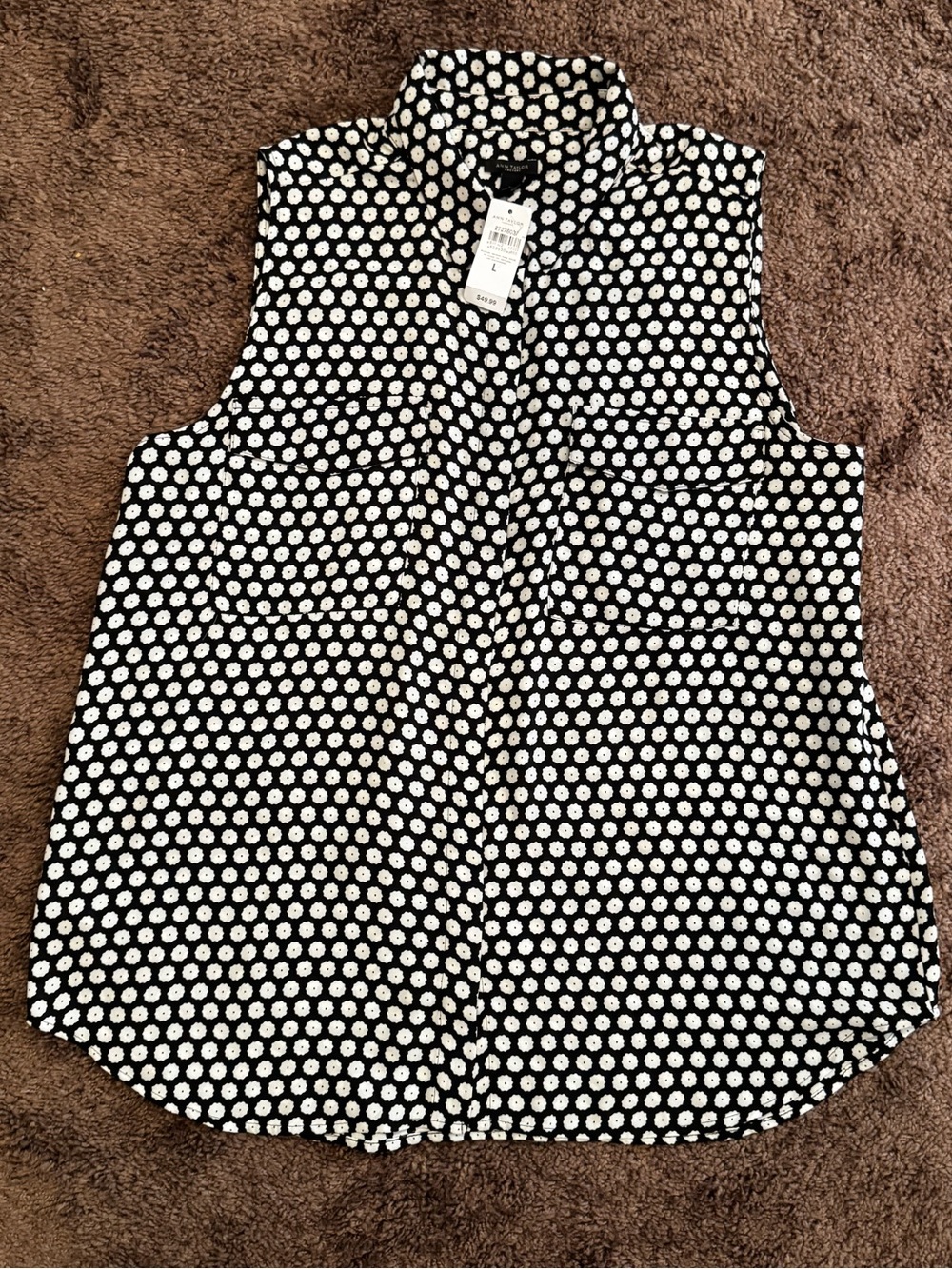 Ann Taylor Black & White Polka Dot Sleeveless Button-Front Top